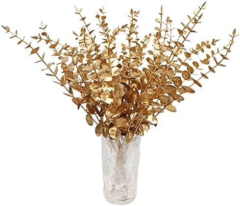 30 יחידות מלאכותי אקליפטוס נובע זהב פו אקליפטוס תרסיס מזויף עלה גזע סתיו דקור צמחים עבור מסיבת חתונה פרח הסדר בית חווה