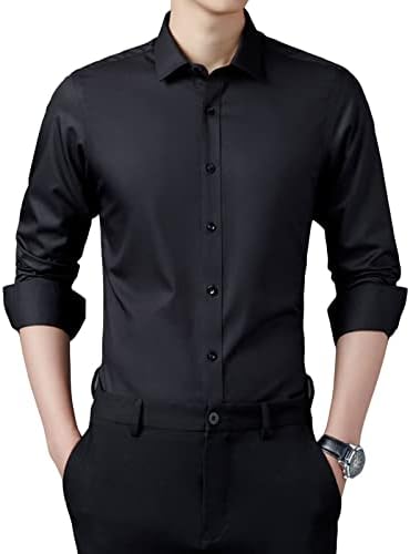 Maiyifu-GJ Mens Mens כפתור שרוול ארוך כפתור למטה חולצות מוצקות קלות משקל קל חולצות קלאס