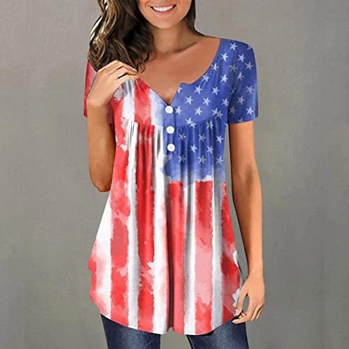 חולצות נשים שרוול קצר יום העצמאות לנשים בתוספת גודל אמריקאי 4 ביולי מודפס צווארון שרוול קצר