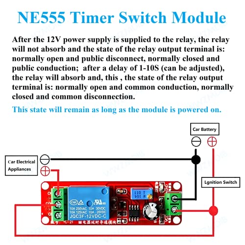 WWZMDIB NE555 DC 12V TIMER ממסר מתג מתג מתכוונן מודול 0 עד 10 שנייה