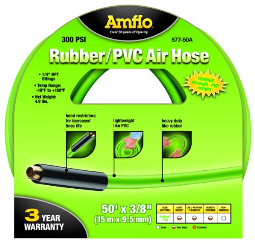 AMFLO 577-50A ירוק 300 PSI גומי/PVC צינור אוויר 3/8 x 50 'עם אביזרי קצה MNPT 1/4