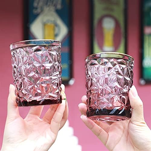 סט כוס זכוכית של 2 כוסות שתייה בצורת יהלום יין זכוכית, ויסקי, קוקטייל, מיץ כוס כוס כוס אדומה עם כוסות שפה מוזהבות