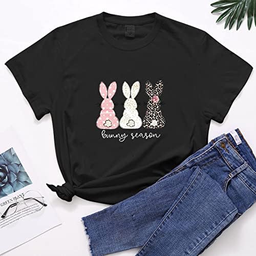 שמח פסחא חולצות לנשים חמוד ארנב הדפסת חולצה מצחיק באני גרפי קצר שרוול חולצות מקרית צוות צוואר חולצה