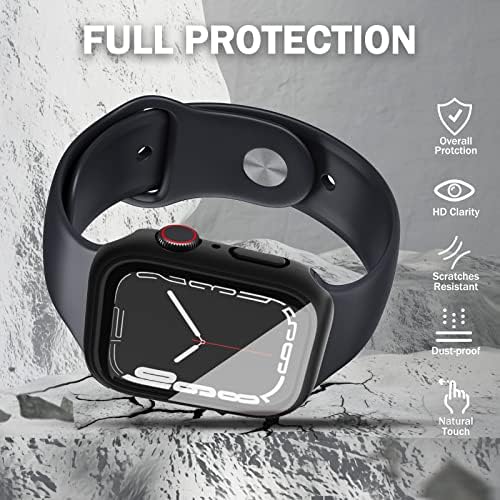 2 חבילות Apple Watch Screen Protector Case תואם ל- Apple Watch Series 8 Series 7 41 ממ, מארז מחשב קשה עם זכוכית מחוסמת
