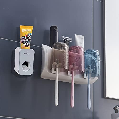 מיניליף קיר רכוב מברשת שיניים מחזיק לאמבטיה, חשמלי מברשת שיניים מחזיק, מסרק ותער מחזיק עם 3 כוס