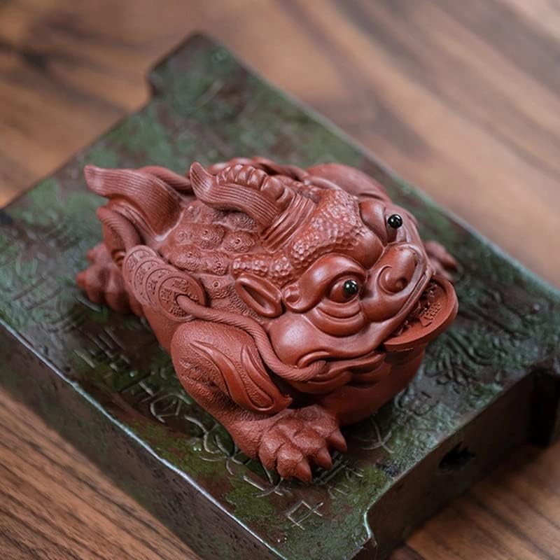LIRUXUN בעבודת יד קישוטי פסלי קרפדה זהב תה חימר סגול מלאכת פסלים מחמד פסולת תה סיני סט קישוט