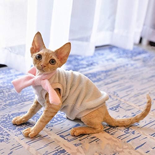 הבגדים לחתולים של Haichen Tec חתולים חסרי שיער סוודר חם, אפוד פליס רך עם עיצוב צעיף, בגדים ללבוש סמיך לחתול לספינקס, קורניש