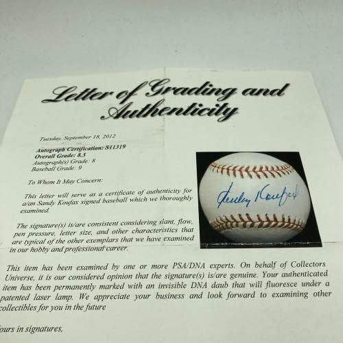 סנדי קופקס חתמה על Baseball Baseball PSA DNA מדורג 8.5 ליד נענע - כדורי בייסבול חתימה