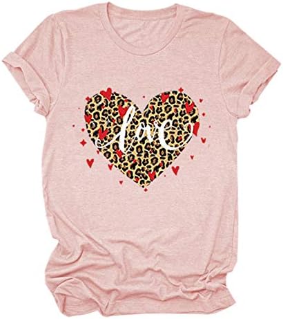 חולצה של חג האהבה נשים אוהבות לב הדפס שרוול קצר צמרות רופפות בכושר Crewnneck טי מתנה ליום האהבה לבנות