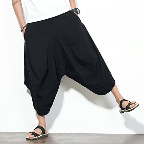 מכנסיים קצרים לגברים בצבע מוצק מזדמן כותנה פשתן מכנסי רגליים רחבים פורחים מכנסיים קצוצים מכנסיים קצרים גברים