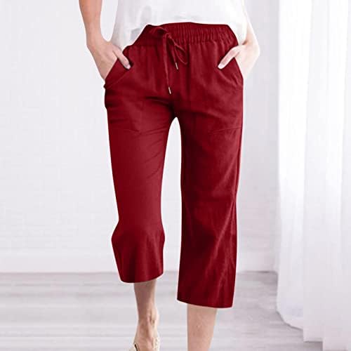 נשים קפירות קפלים פעמון קרקעית ברגל ישר רגילה רגילה מכנסיים מכנסיים רגועים מכנסיים כושר פשתן מכנסי בראנץ 'vd