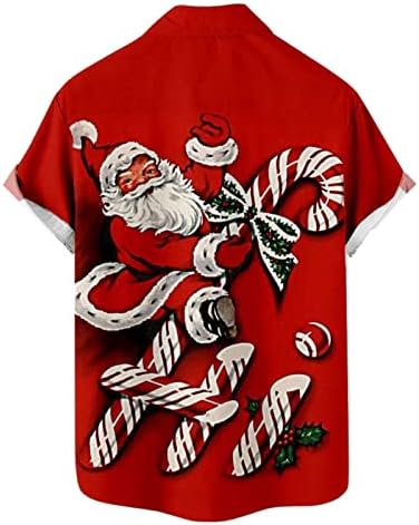 XZHDD לחג המולד חולצות שרוול קצר לגברים, חג המולד מצחיק סנטה קלאוס כפתור הדפסה למטה חולצה מזדמנת מסיבה ביתית