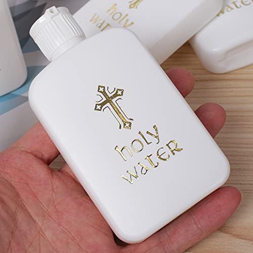 IUASZZZ 5 חלקים בקבוקי מים קדושים לבנים עם לוגו חסימת זהב בקבוק פלסטיק פסחא דתי למסיבת בית אביזרים דקורטיביים