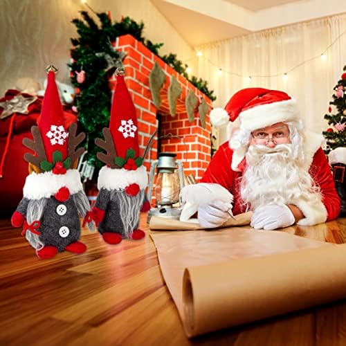 גמדי חג המולד סט של 2, קישוט חג המולד של איילים גנום, גמדי תפאורה סקנדינביים קטיפה עם קרניים, גנום שוודי טומה, פסלוני