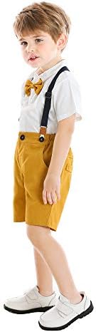 סטודיו Moyikiss פעוט בנים בגדים שרוול קצר חולצת קשת+רצועות מכנסיים קצרים תלבושות חליפות ג'נטלמן טוקסידוס