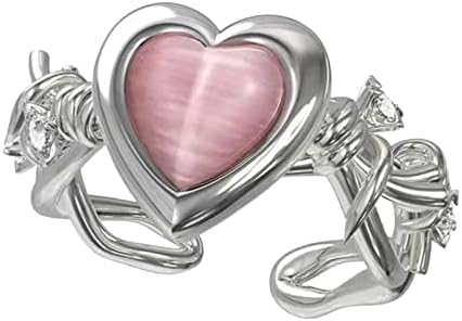 3 אצבע טבעות לנשים קוץ לב טבעת ורוד אופל אפרסק לב תכשיטי פתוח טבעת נשי עיצוב גבוהה סוף מתנה מגמת פתוח אפרסק לב מתכוונן