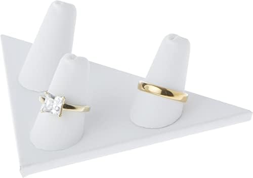 תצוגת אצבע טבעת עור של פלימור לבן, שלוש על בסיס משולש, 5 W x 3.25 D x 1.625 H