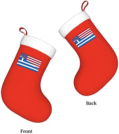 דגל אמריקה ודגל יווני דגל יווני גרבי חג המולד, מתנות למסיבת חג חג המולד לקישוטי חג משפחתיים 18 אינץ '