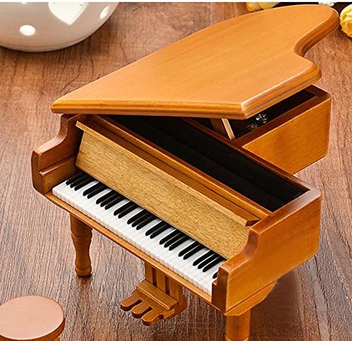 קופסת פסנתר עץ פסנתר עץ רטרו, קופסת מוזיקת ​​מתנה של סימולציה מעץ, הלב שלי ימשיך על קופסה מוזיקלית, עם תנועת ציפוי כסף