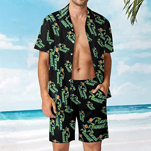 פיצה פלנט גברים 2 חלקים הוואי סט מכפתור חולצות שרוול קצר מכנסי חוף מכנסיים כשירים