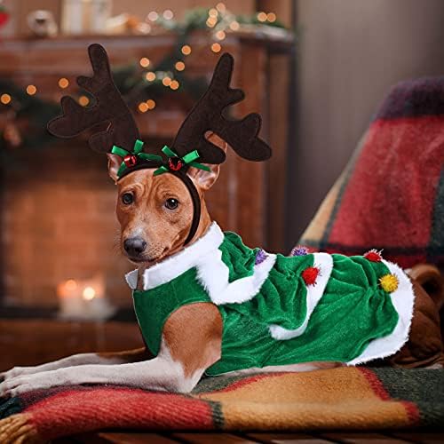 2 חתיכות תלבושת כלב חג המולד תלבושת איילים תלבושת כלב עם בגדי עץ חג המולד ירוק וכיסוי איילים איילים קרניים,