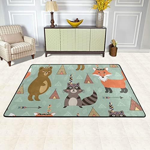 שטיח שטיח גדול של שבטי חיות חמודות חמוד משתלת שטיח פליימאט לילדים משחק חדר שינה חדר סלון 4 'x 6', שטיח תפאורה