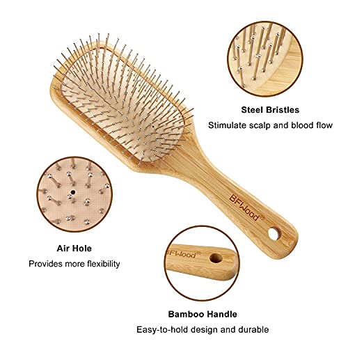 עץ במבוק שיער מברשת סט, במבוק שיער מברשת עם פלדת זיפים עבור כל סוגים של שיער במשפחה