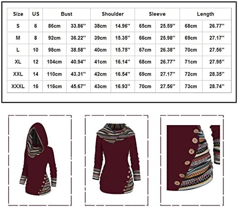 קפוצ'ונים של Auimank לנשים, סווטשירט לנשים פס גיאומטרי עם פס גיאומטרי ברדס עליון מכפתור שרוול ארוך סוודר סוודר