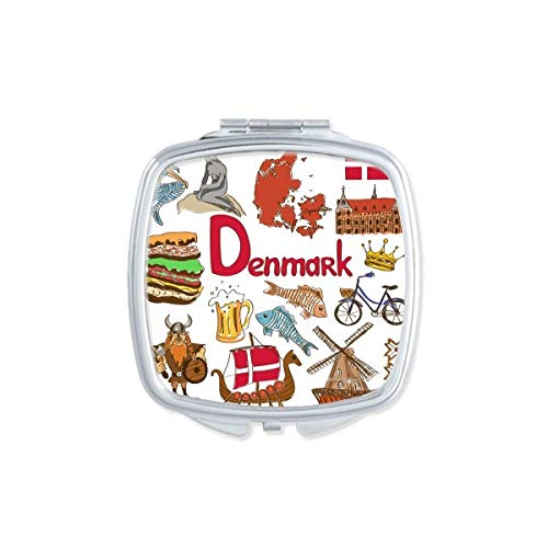 דנמרק נוף בעלי חיים לאומי דגל מראה נייד קומפקטי כיס איפור כפול צדדי זכוכית