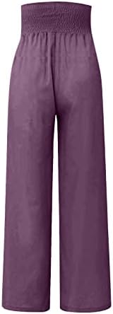 מכנסי Iaqnaocc לנשים, מכנסי פלאצו חוף רחב ומותניים גדולים עם כיסים עם כיסים