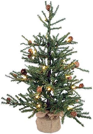 ויקרמן 24 אורן קרמל עץ חג המולד מלאכותי, אורות ברורים דוראים, עיצוב בית מקורה עונתי עם בסיס יוטה דקורטיבי
