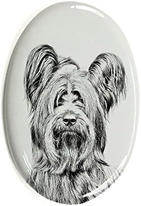 סקיי טרייר, מצבה סגלגלה מאריחי קרמיקה עם תמונה של כלב