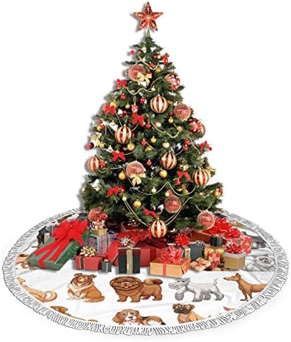 חצאית עץ חג המולד של כלבים חמודים, מחצלת חצאית עץ חג המולד עם ציצית לעיצוב מסיבת חתונה לחג 48