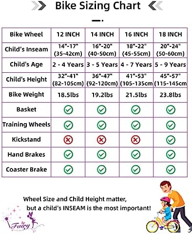 אופני בנות פיות ג 'ויסטאר לפעוטות וילדים בגילאי 2-9, גלגלי 12-18 אינץ', גלגלי אימון כלולים, אופני ילדות פעוטות