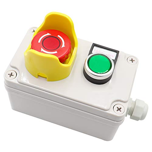Mxuteuk ירוק עם LED 110V LED אור אטום למים IP65 1 אין מתג לחיצה רגעי, כפתור עצירת חירום אדום פטריות אדומות עם כיסוי מגן