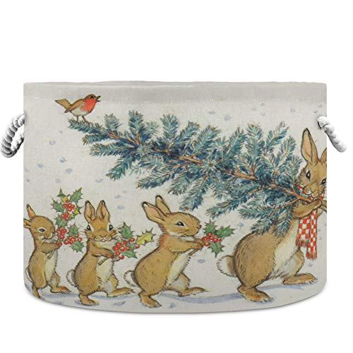 סל אחסון ViseSunny חג חג שמח ערפת שלג קרדינל ארנב ארנב עם משתלת עץ בגדי סל סל בגדי צעצוע מארגן אחסון פח תיבת כביסה מתקפלת