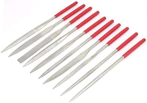 כלי תכשיט מקדח אדום של X-DREE כלי תכשיט עץ עבודות מיקרו יהלום קבצי 10 יחידות (כלי תכשיט אדום אדום עבודות עץ