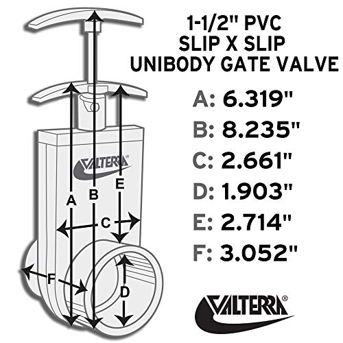 Valterra 2101x שסתום שער PVC, לבן, 1-1/ 2 קוטר פנימי, שסתום יוני-גודי בקוטר 1.9, החלקה עם שומר שער