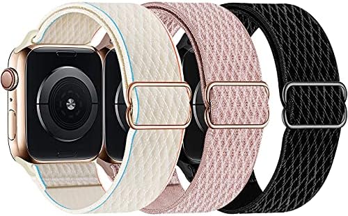 להקות לולאה סולו נמתחת של ניילון נמתח תואמות את Apple Watch 41 ממ 40 ממ 38 ממ, רצועת נשים ספורט קלוע מתכווננת.
