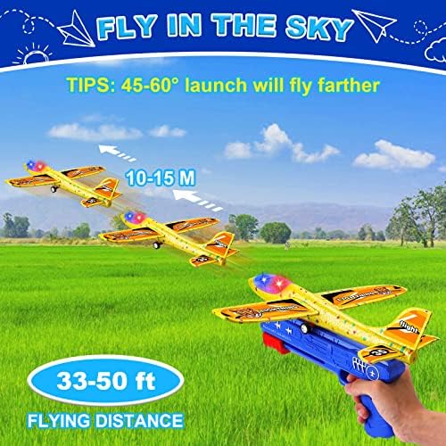3 צעצועי משגר מטוסים של אריזה - מטוס קצף LED דאון מטוס צעצוע מטוס צעצועים לבנים, צעצועים מעופפים חיצוניים