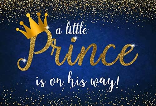רויאל כחול נסיך קטן רקע עבור ילד תינוק מקלחת מסיבת צילום רקע זהב כתר נסיך קטן הוא בדרכו רקע עוגת שולחן באנר סטודיו