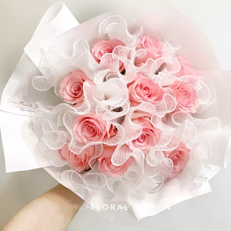 פרחים עטיפת נייר זר פרחים אריזה פרחונית אריזת רשת לבנה גליל עטיפת זר קוריאני עטיפת חוט קמטים גלי נייר נייר חנות פרחים