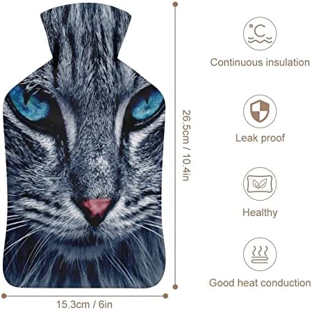 עיני טורקיז של בקבוק מים חמים של חתול עם כיסוי רך 1L שקית חמה קלאסית גדולה יותר לרגלי יד צוואר
