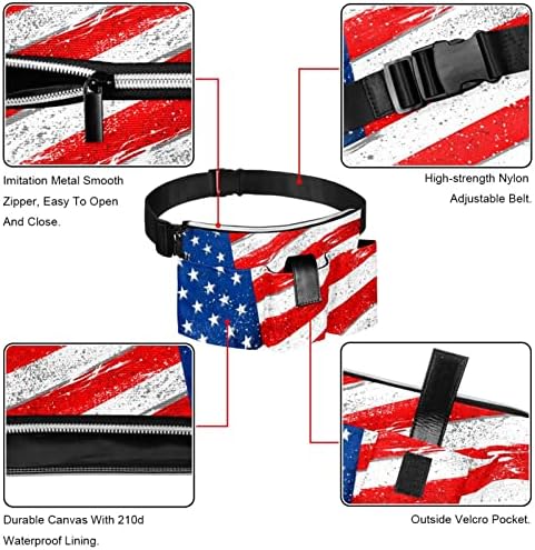 דגל אמריקאי עם חבילת פאני מרקם במצוקה מחוספסת לנשים וגברים, שקיות מותניים, תיק מותניים ריצה, כיס גדול ורצועה מתכווננת, אטום