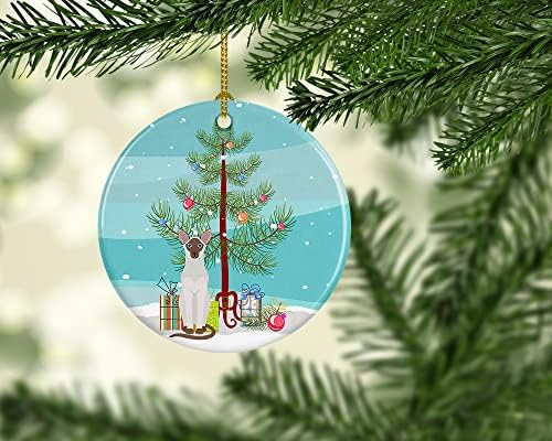 אוצרות קרוליין CK4761CO1 Colorpoint Shorthair חתול קישוט קרמיקה לחג המולד, קישוטים לעץ חג המולד, קישוט תלוי לחג המולד, חג,