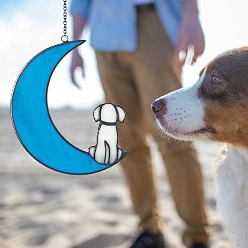 כלב זיכרון מתנות המשתזפת ' כלב דקור על זוהר כחול ירח מוכתם זכוכית חלון תליות לבן לחיות מחמד כלב אובדן אהדה מתנות עבור כלב אוהבים