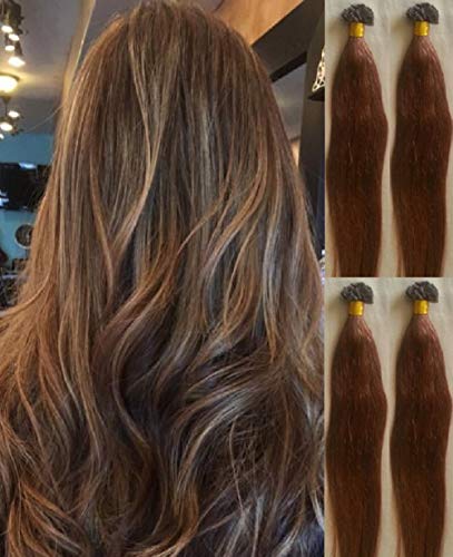 שיער פו אתה 18 רמי ישר מראש מלוכדות קרטין קצה שיער טבעי הרחבות 100 גרם 100 גדילים לכל חבילה צבע 6 בינוני ערמונים
