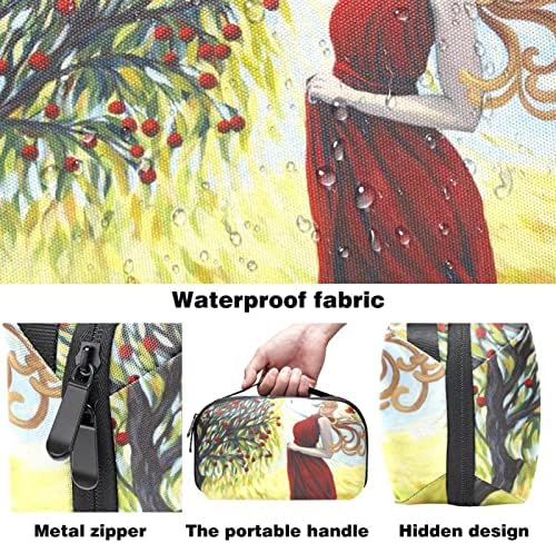 ברכת הקציר אמנות אדום עץ ילדה הדפסת מוצרי טואלטיקה תיק לנשים, מים עמיד עור מוצרי טואלטיקה ארגונית, נסיעות קוסמטי תיק