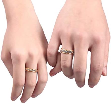 ריביה 4 ממ/6 ממ זהב פסים נירוסטה טבעת עבור גברים ונשים - נוחות להתאים חתונה מבטיחים להקת גודל 4.5-13.5