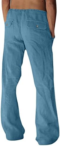 מכנסי פשתן כותנה של Meymia Mens Cottom משקל קל בצבע אחיד אמצע עלייה עולה מותניים רזים מכנסי טרנינג מכנסי טרנינג